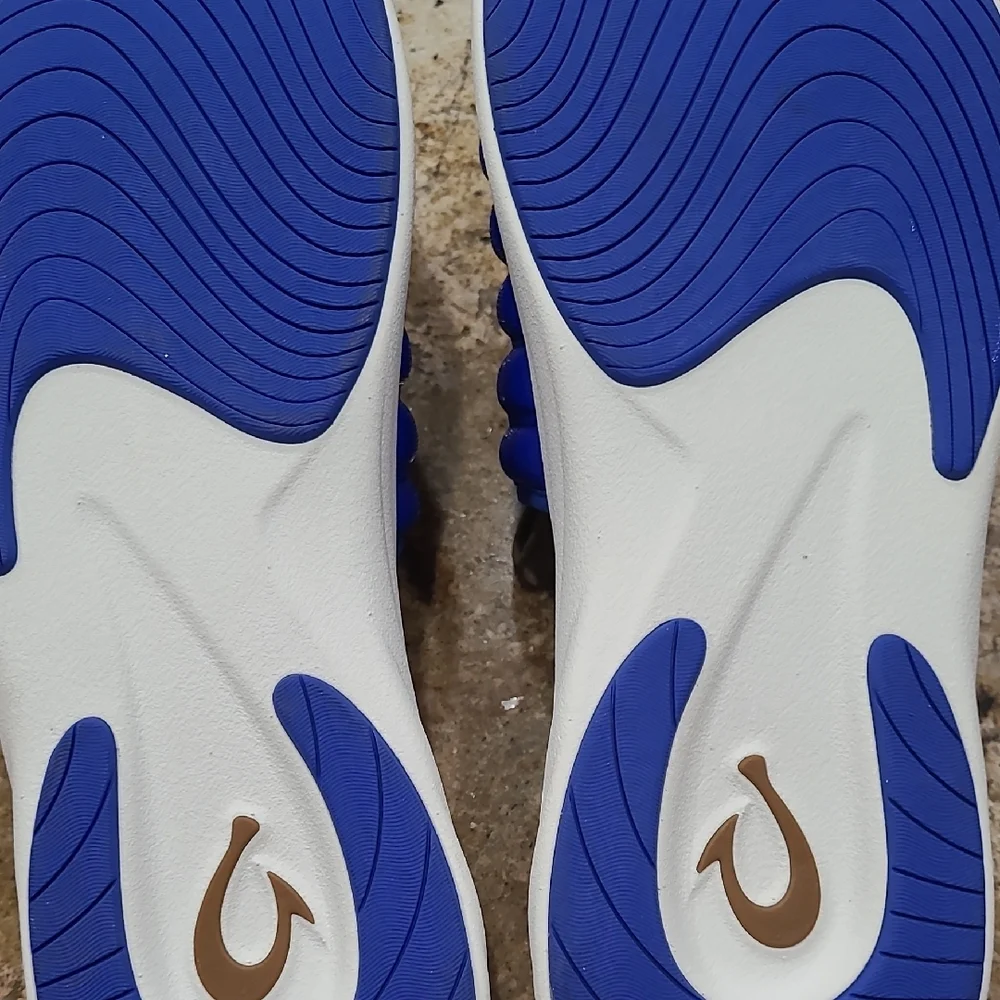 OluKai Blue Komo Slide Sunset Blue Sandals with White Accents NWT Size 14